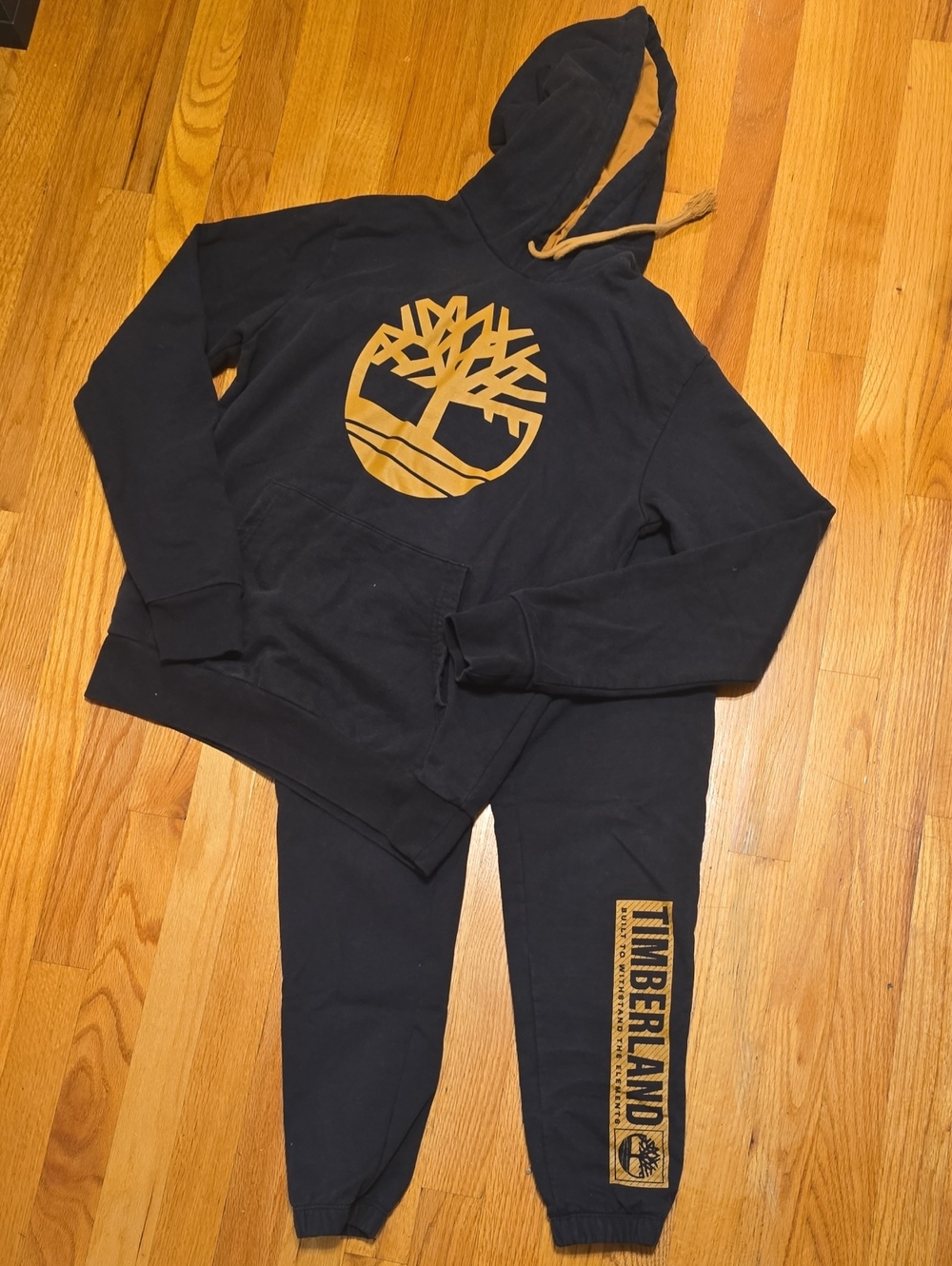 Timberland Black Hoodie & Jogger Pajama Set with Gold Logo